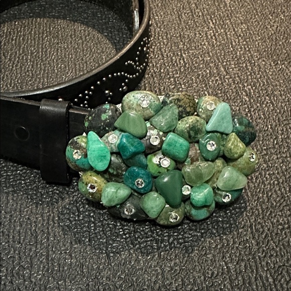 Tony Lama Black Belt with Turquoise Stone Buckle - Picture 2 of 11